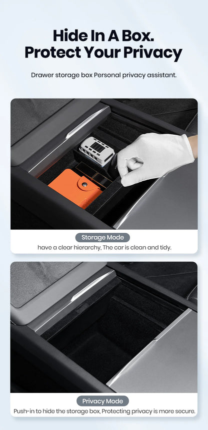 YZ For Tesla Model 3 Highland 2024 Model Y Juniper 2025 Storage Box Center Armrest Hidden Box Cup Holder Organizer Accessories