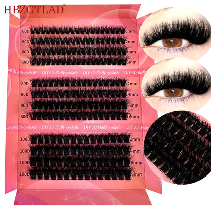 DIY 5D Fluffy Lash Clusters 60/80/100 Mixed Tray Thick Eyelash Clusters Wispy Individual Lashes Cluster Eyelash Extensions 12Row