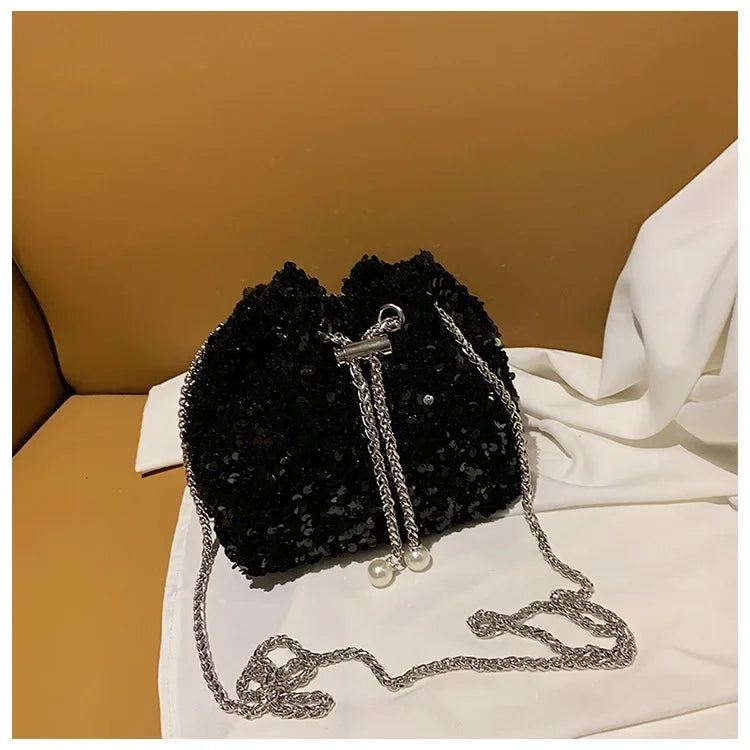 Crossbody Bags Sequin Women's New Korean Bucket Bag Bright Eyes Style Fashion Crossbody Dinner Single Shoulder Bags