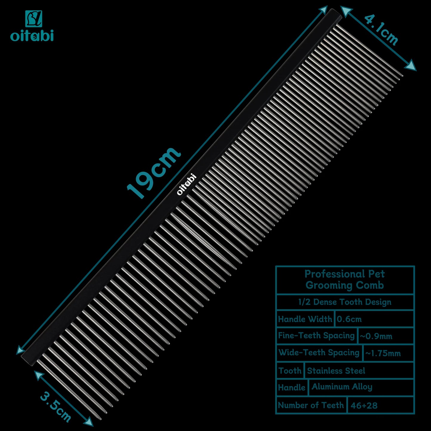 Oitabi Pet Comb Stainless Steel Long Teeth Comb for Dogs & Cats Pet Hair Comb for Home Grooming Kit Removes Knots Mats & Tangles