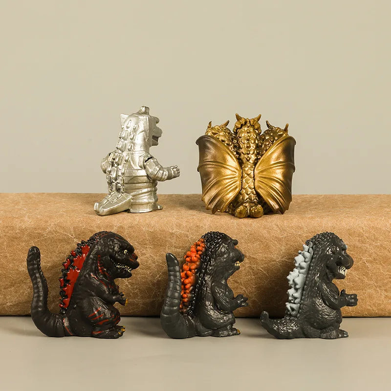 5pcs/set Mecha Godzilla Titanus Gojira King Ghidorah Finger Puppets Movie Cartoon Peripheral Action Figure Vinyl Doll Model Toy