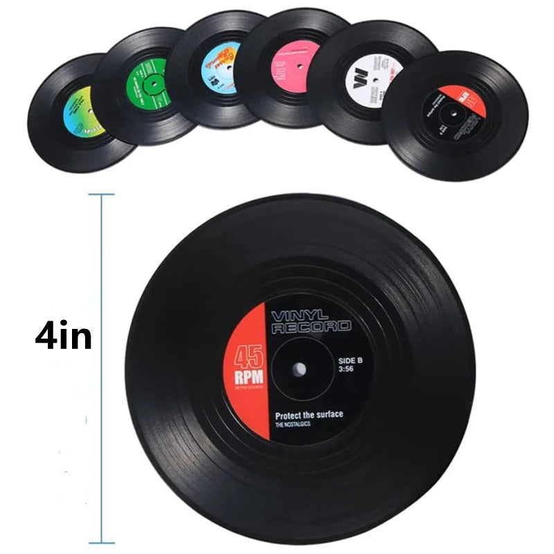 New 6/4/2PCS Retro Vinyl Record Cup Coaster Anti-slip Coffee Coasters Heat Resistant Music Drink Mug Mat Table Placemat Decor