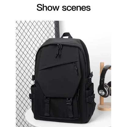 One 15 Inch Polyester Waterproof Solid Color Simple Men's Backpack Fashion Couple Student Computer Backpack