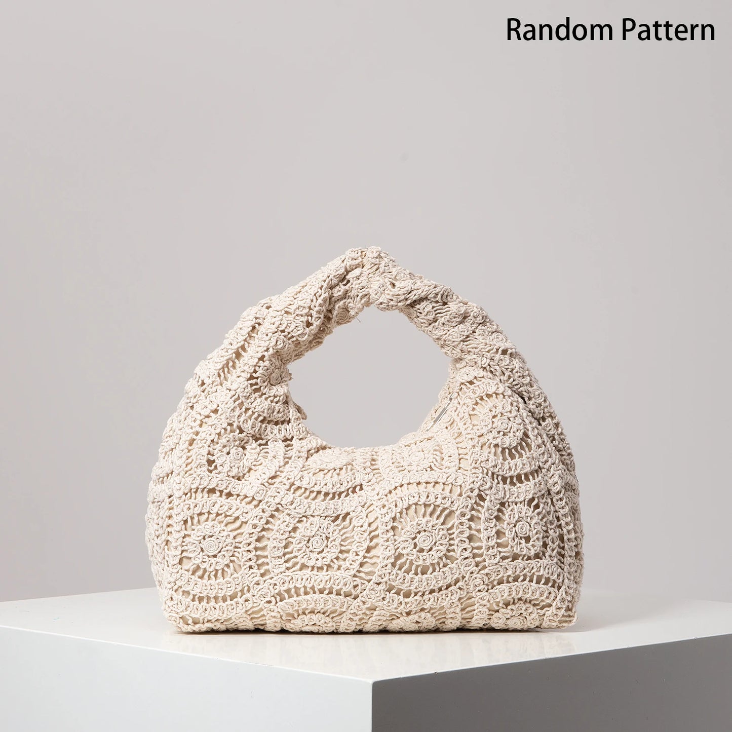 Pattern Hollow Woven Handbag，Bohemia Beach Bags for Women，Crochet Set，Beach Accessories Women，Travel Must Haves（Random Pattern）