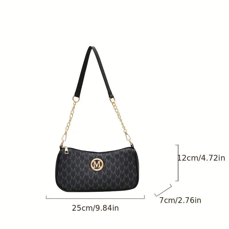 Women's Trendy Shoulder Bag with Belt Decoration Retro Underarm Handbag for Commuting