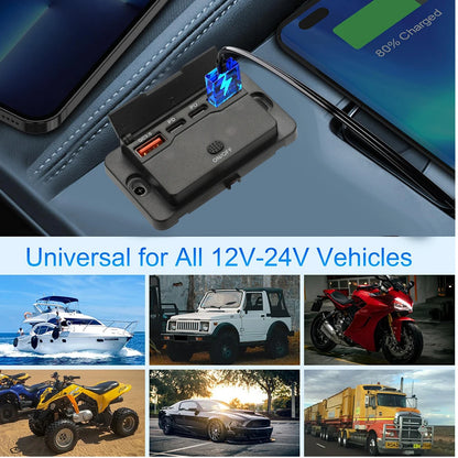 4 Ports Dual PD Dual QC 3.0 USB Car Charger with Switch 96W Quick Charging Socket USB Power for 12V/24V Car Boat Bus RV Truck