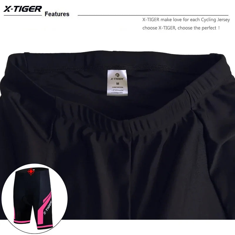 X-TIGER Women Cycling Shorts 5D Gel Padded Shockproof MTB Mountian Bicycle Shorts Road Racing Bike Shorts Summer Outfit Clothing