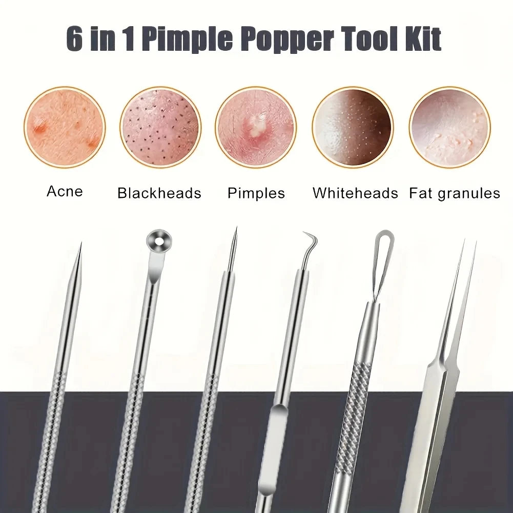 6-Pack Stainless Steel Acne Needles and Blackhead Removal Tools - Pore Cleansing Tools for Professional Facial Skin Beauty Care