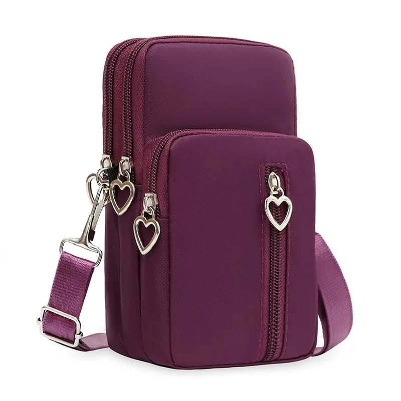 Waterproof Mobile Phone Bag Women's Mini Oxford Crossbody Bag Daily Multi-layer Zipper Purse Casual Outdoor Travel Nylon Bag
