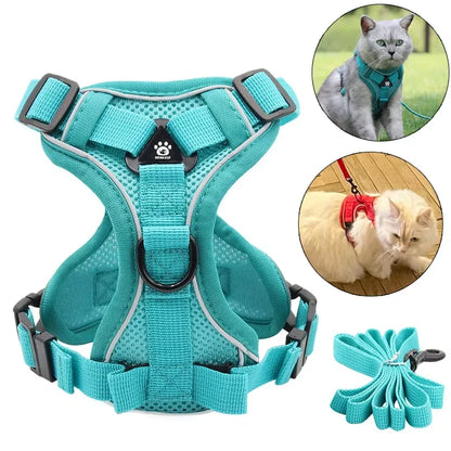 Fashion Reflective Cat Harness and Leash Sets Breathable Mesh Pet Harnesses for Small Dogs Cats Kitten Accessories collier chat