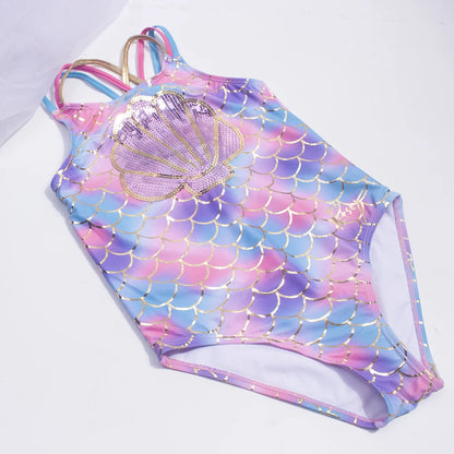 Fishscale Bandage Girls Kids Swimsuit 2026 Shell Shape Embroidery Children Girls One Piece Swimwear Beach Wear Monokini