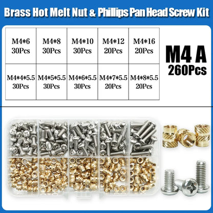 Heat Set Thread Brass Insert Nut and Bolt M2 M3 M4 Soldering Iron Tip Copper Insertion Nut Machine Screw Kit Inserts 3d Printer