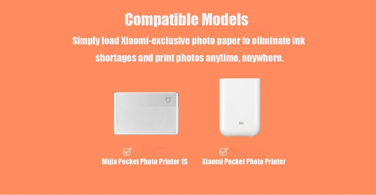 Original 100% Xiaomi ZINK Pocket Printer Paper Self-adhesive Photo Print 50pcs Sheets Xiaomi 3-inch Mini Pocket Photo Printer CN