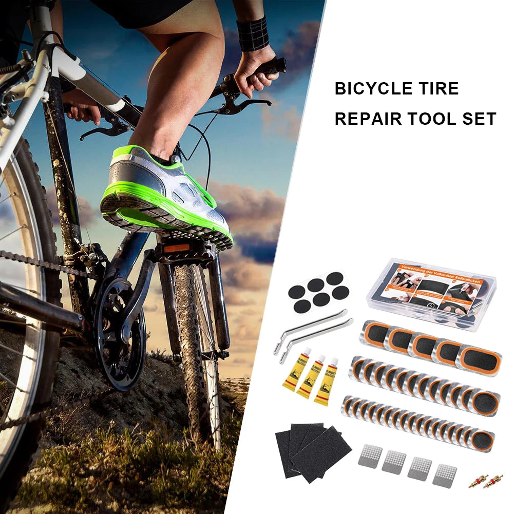 Bike Tire Repair Kit with Vulcanizing Glue Patches Bicycle Tube Puncture Set for Mountain Road Cycling Bike Accessories