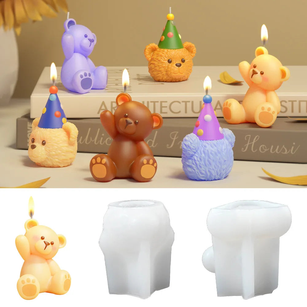 3D Cute Bear Resin Mold for Candle Soap Making Silicone Fondant Chocolate Candy Molds for Cake Decor DIY Art Crafts Gifts Mould