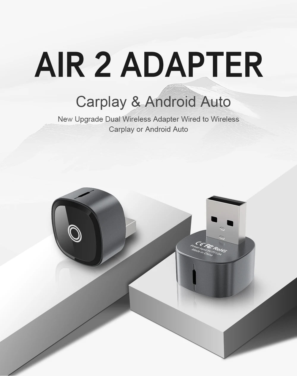 XUDA 2in1 Wireless CarPlay Adapter Android Auto AI Smart Box Car Intelligent Systems For VW Toyota Nissan Honda Ford Benz