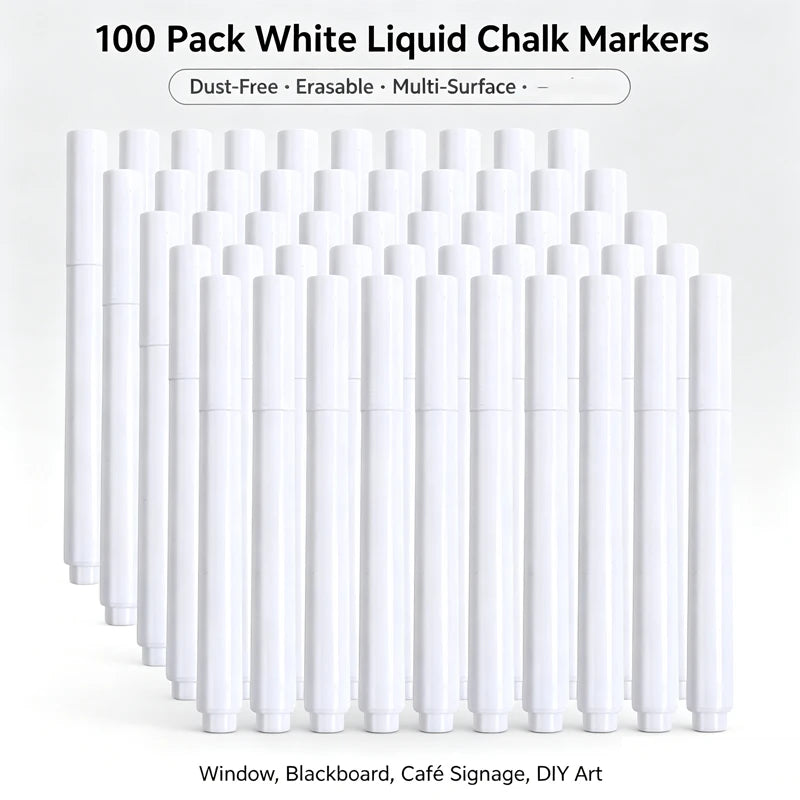Liquid Chalk Erasable Pen 3-100Pcs White Marker for Glass Windows Blackboard Chalkboard Whiteboard Marker Drawing Chalk Pens