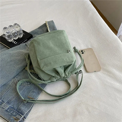 2025 New Women Bag Middle Shoulder Bag Korean Style Drawstring Bucket Bag Casual Light Youth Crossbody Bag Whole Sale