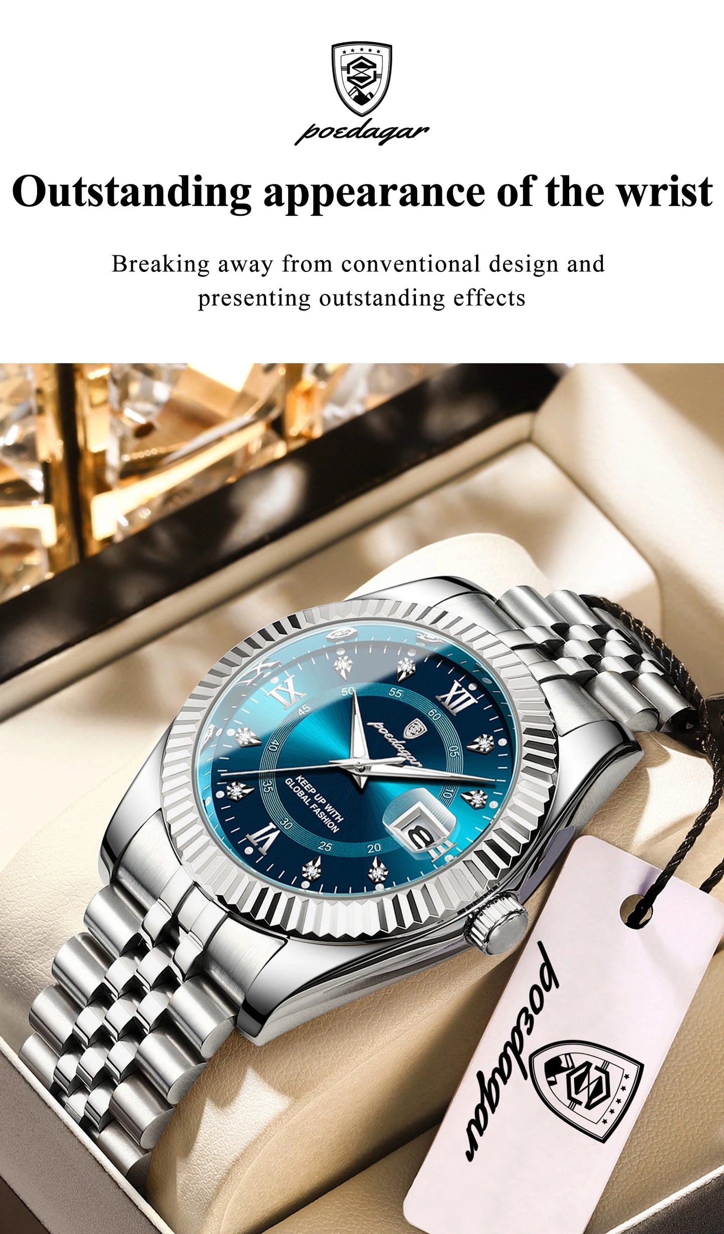 POEDAGAR Original Men Wristwatch Waterproof Luminous Date Business Man Clock Stainless Steel Quartz Military Men's Watches Reloj
