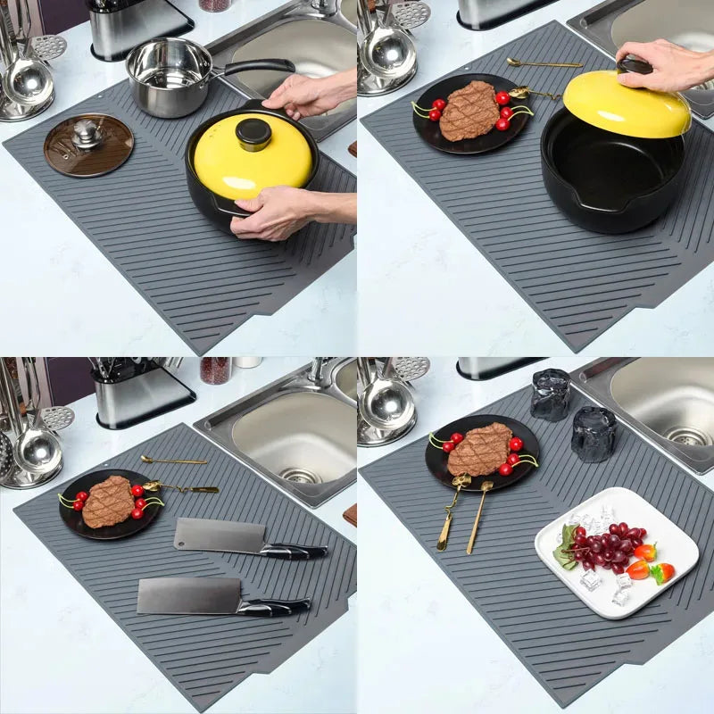 S/M/LSilicone Draining Board Mat Drying Pad Folding Heat  Machine Mat with Raised Edges Countertop Mats Dish for Kitchen Pot Cup