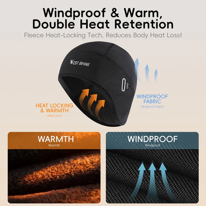 WEST BIKING Winter Fleece Cycling Cap Windproof Thermal Skull Cap Helmet Liner Running Skiing Motocycle Riding Men MTB Bike Hat