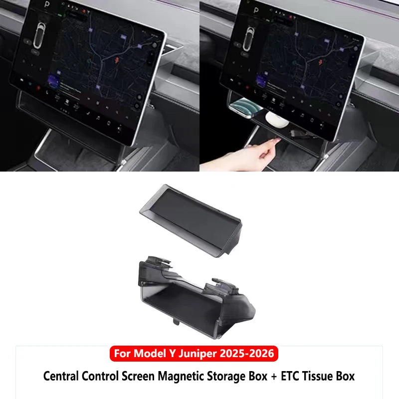 Center Console Screen Under Storage Box For Tesla Model 3/Y Juniper 2019-2026 Center Hidden Storage Organizer Tray Accessories