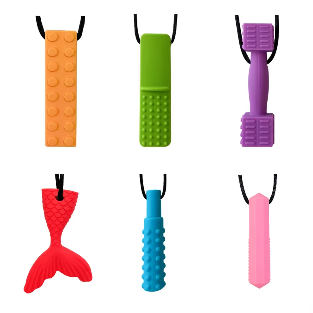 1pcs Silicone Teether Kids Chew Necklace Sensory Chewy Pendant Oral Motor Toys Therapy Tools for Autism ADHD Children's Goods