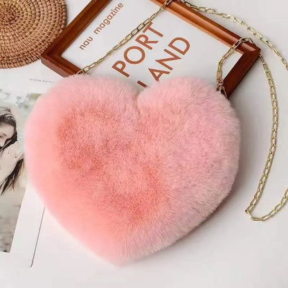 Love Bag New Valentine's Day Chain Plush Heart shaped Bag Female Diagonal Cross Bag Peach Heart shaped Love Small Bag Female