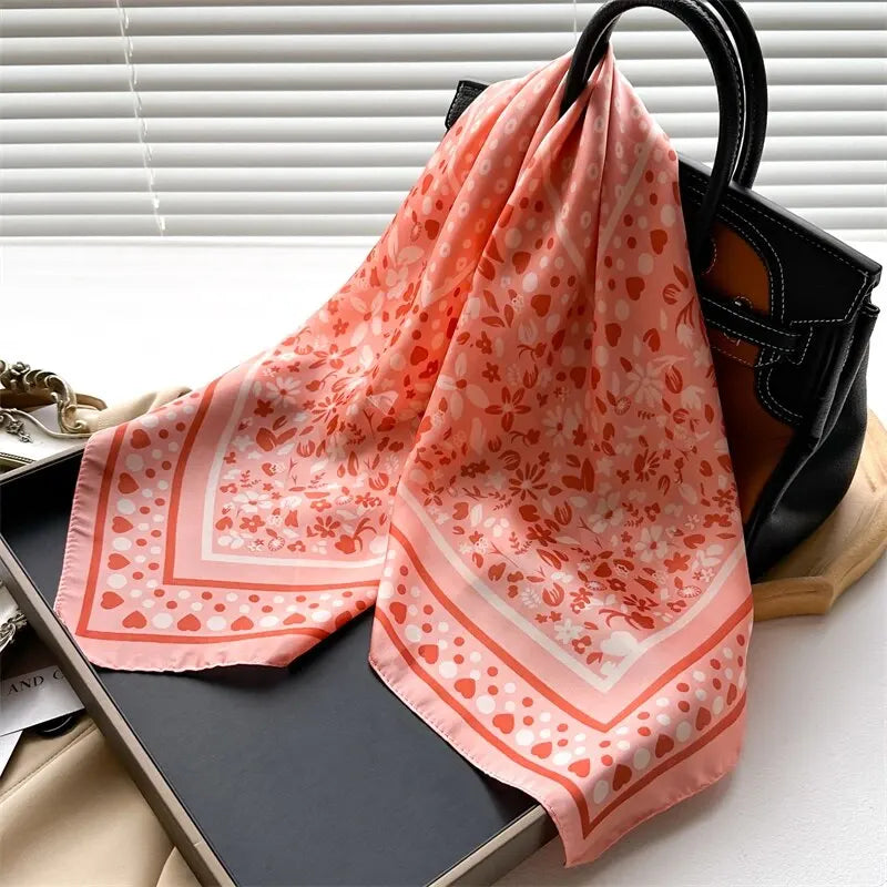 Luxury Print imitation Silk Square Scarf Women Spring Neck Tie Shawl Wraps Female Hair Hand Wrist Headkercheif Hijab Bandana
