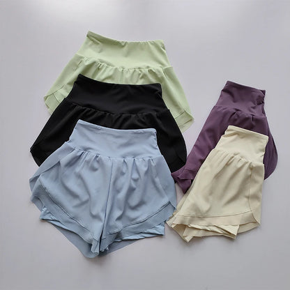Summer Women's Sports Shorts Mesh 2 In 1 Quick-dry Yoga Shorts Breathable Fitness Shorts High Waist Fitness Running Shorts