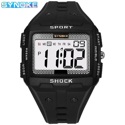 SYNOKE New For Men Sports Electronic Watch Waterproof Night Glow Large Screen Square Outdoor Running Camping Student Watch