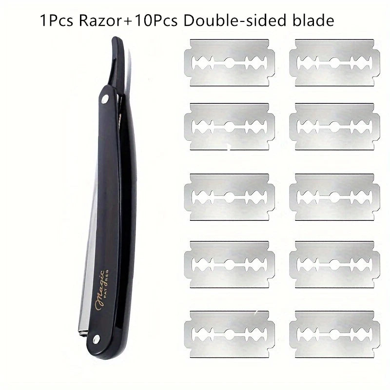 Manual Shaver for Men Barbershop Razor Stainless Steel Shank Is Easy To Use Safety Razor 1Pcs Shaving Razor with 10pcs Blades