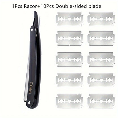 Manual Shaver for Men Barbershop Razor Stainless Steel Shank Is Easy To Use Safety Razor 1Pcs Shaving Razor with 10pcs Blades