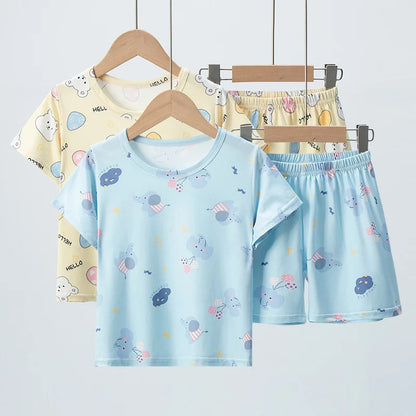 2-Piece Summer Children's Comfortable and Versatile Cute Short Sleeved Shorts Set for Boys and Girls Casual Home and Outdoor Set