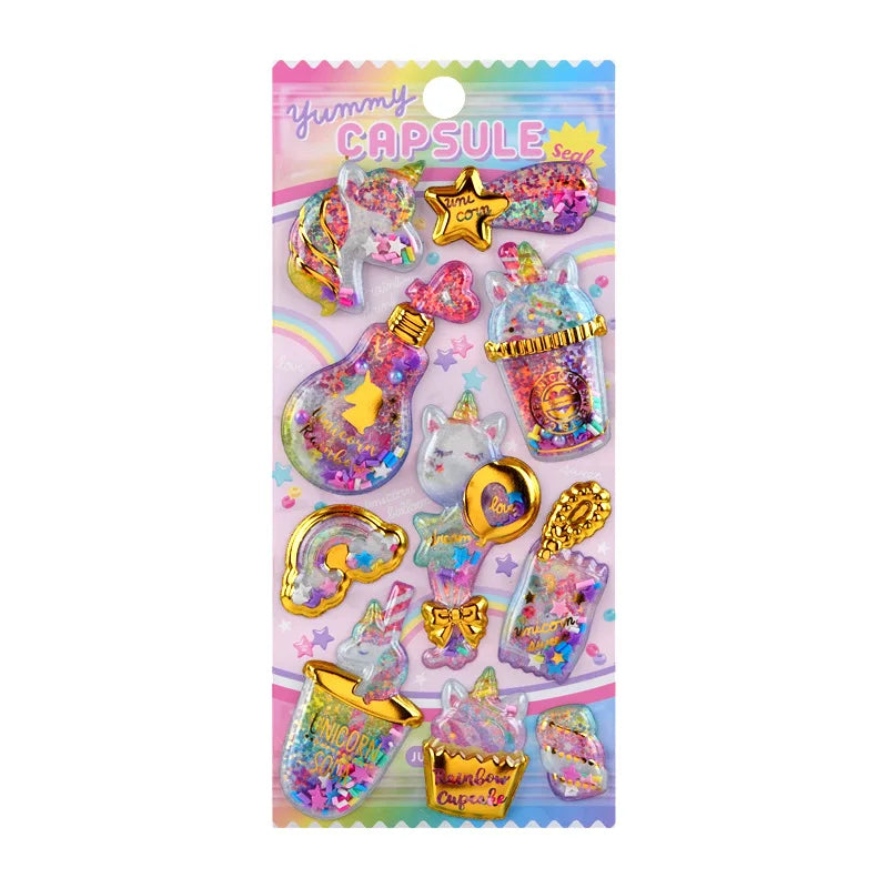 Kawaii Capsule Sparkling 3D Stickers Scrapbooking Diy Journal Stationery Sticker Cute Deco Art School Supplies