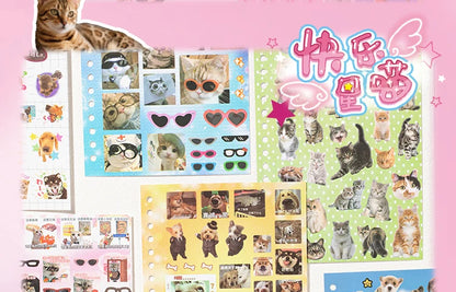 Cute Pets Theme Sticker Book 30 Sheets/Bag with Ring Binding for Scrapbooking DIY Collage Material Background Decoration