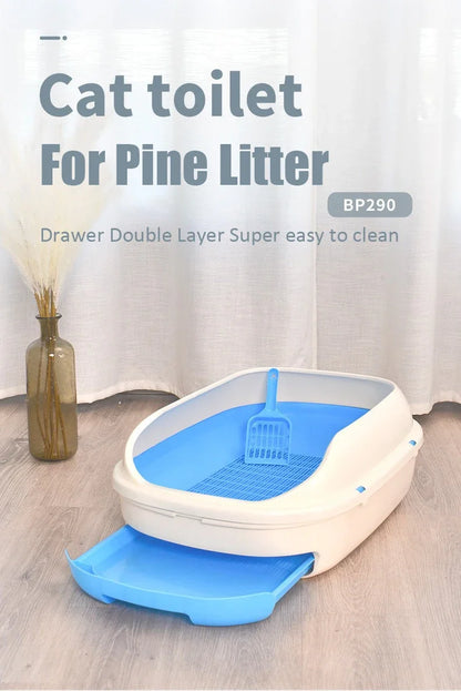 New Semi-closed Grid Drawer Double Cat Litter Pan Easy To Cleaning Extra Large Splash Proof for Pine Litter Pet Products
