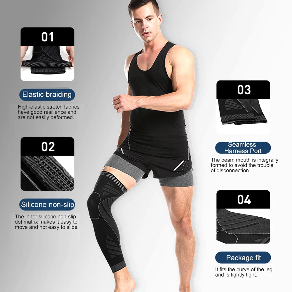 BraceTop 1 PC Full Leg Sleeves Long Compression Leg Sleeve Knee Sleeves Protect Leg, for Man Women Basketball, Arthritis Cycling