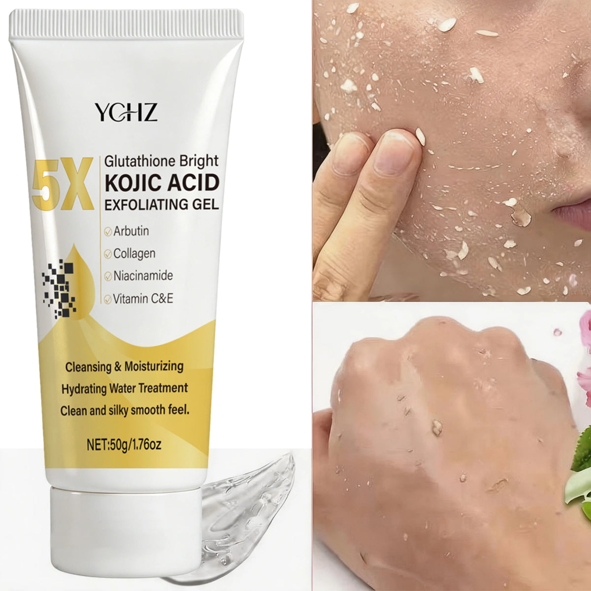 Kojic Acid Deep Cleansing Exfoliating Gel, Evens Out Skin Tone, Eliminates Dark Spots and Dullness, Long-Lasting Moisturizing and Pore-Cleansing - Non-Greasy, Suitable for Both Men and Women - Whitening and Moisturizing, for