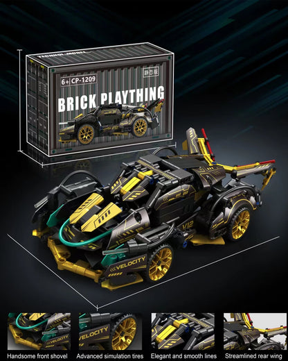 2026 Hot Building Block Racing Car V12 Building Block Car Black and Gold Accessories Fine Desktop Wooden Model Car Birthday Gift