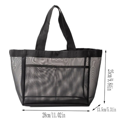 Solid color gauze handbag transparent storage bag shoulder bag beach bag Large capacity mall transparent net shopping bag 1 pc