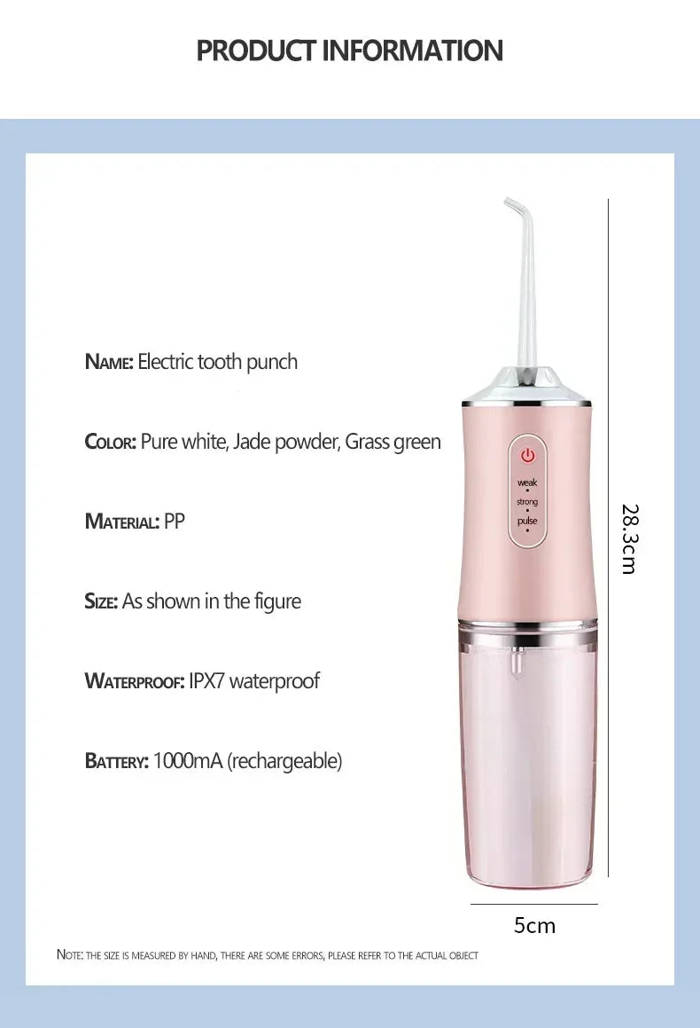 Oral Irrigator Portable USB Rechargeable Dental Water Flosser Water Jet Floss Tooth Pick 4 Jet Tip 220ml 3 Modes IPX7 Waterproof