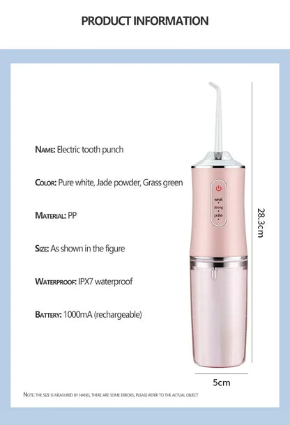 Oral Irrigator Portable USB Rechargeable Dental Water Flosser Water Jet Floss Tooth Pick 4 Jet Tip 220ml 3 Modes IPX7 Waterproof