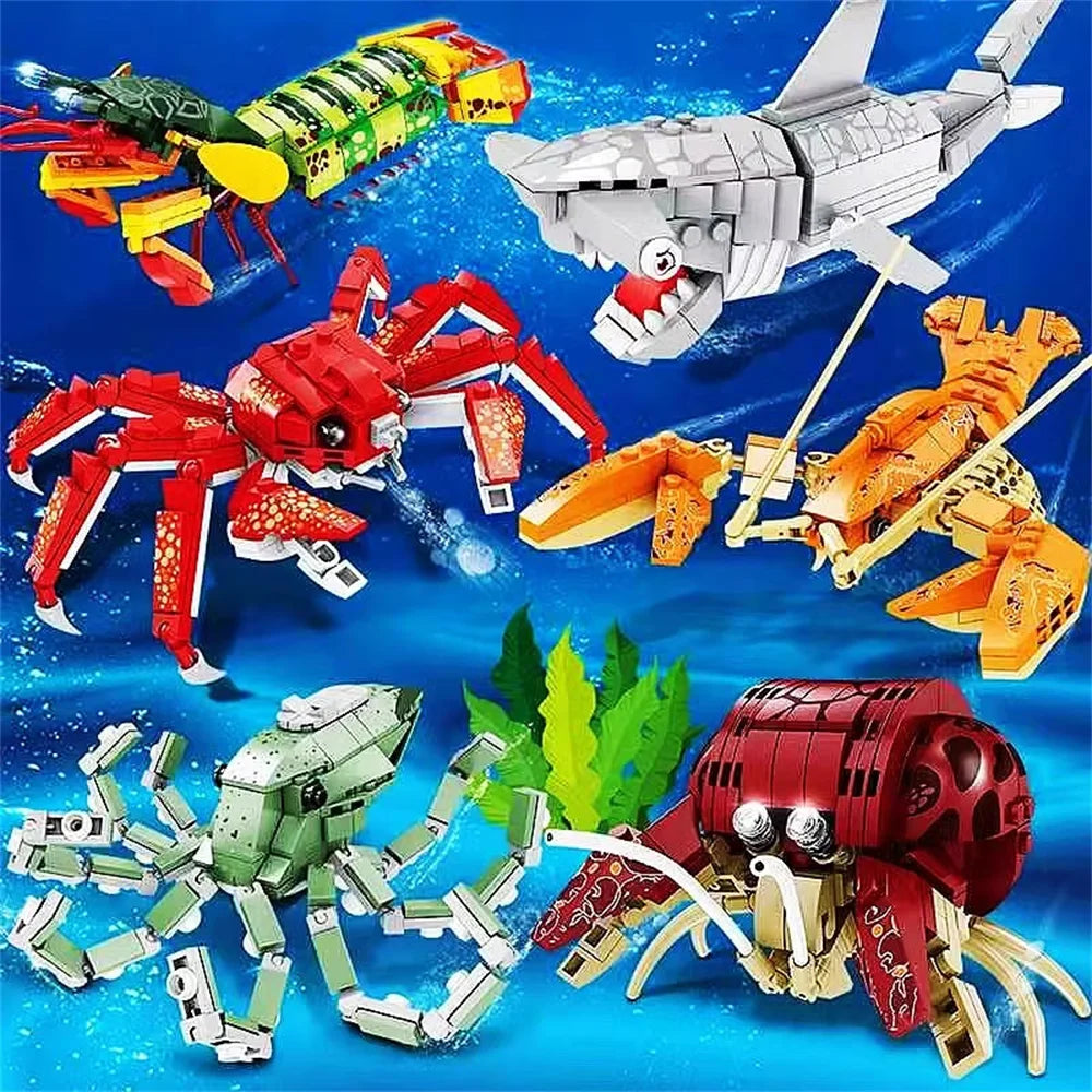 Knew Built Mantis Shrimp Ocean Animal Building Block Toy 199pcs Bricks, Includes 176pcs Shark, Ocpus Sea Creatures Gift for Kids
