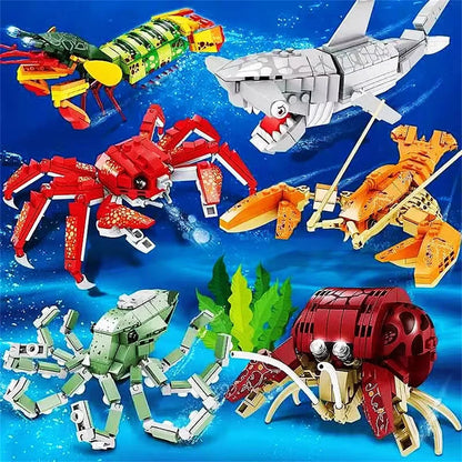 Knew Built Mantis Shrimp Ocean Animal Building Block Toy 199pcs Bricks, Includes 176pcs Shark, Ocpus Sea Creatures Gift for Kids