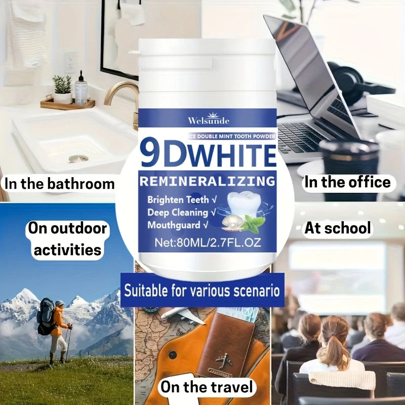 9D White Remineralizing Hydroxyapatite Tooth Powder, Tooth Whitening Powder, Deep Cleaning, Fresh Breath, Ideal for Oral Health