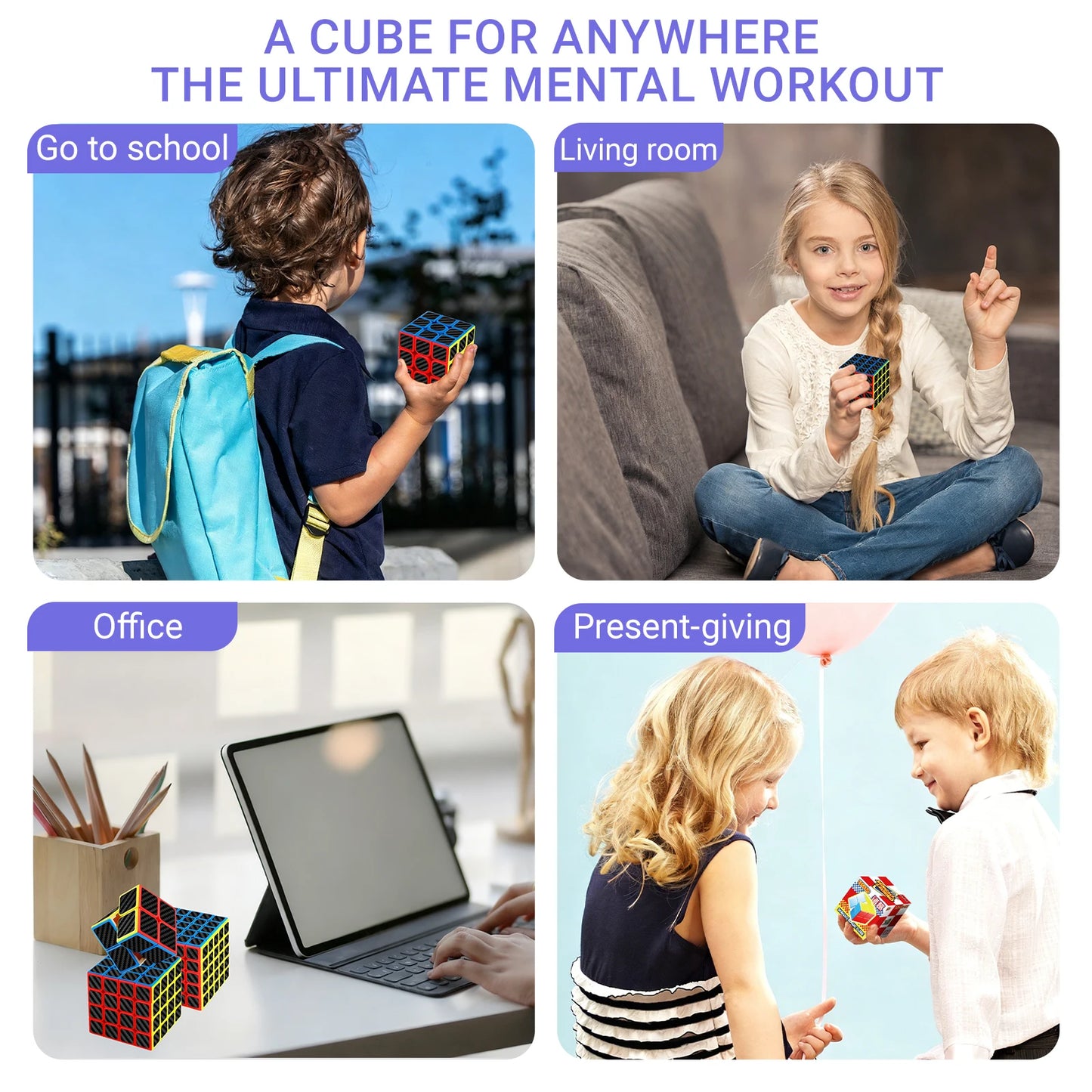 sengso Speed Cube 3x3 | Carbon Fibre Sticker Cube - Turn Smooth Cube Professional Fast Puzzle Cube for Competition Kids & Adults