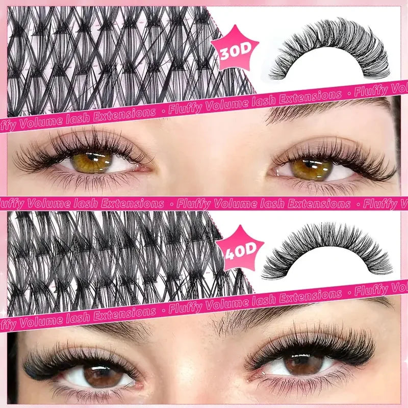 WINKLURE 720/200pcs Eyelash Extension Kit Fluffy Cluster Lash Kit with Lash Bond and Seal Lash Tweezers Thick Lash Clusters