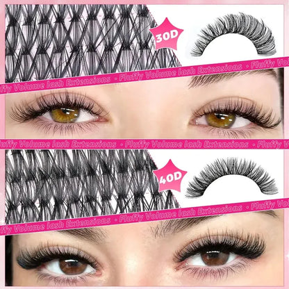 WINKLURE 720/200pcs Eyelash Extension Kit Fluffy Cluster Lash Kit with Lash Bond and Seal Lash Tweezers Thick Lash Clusters