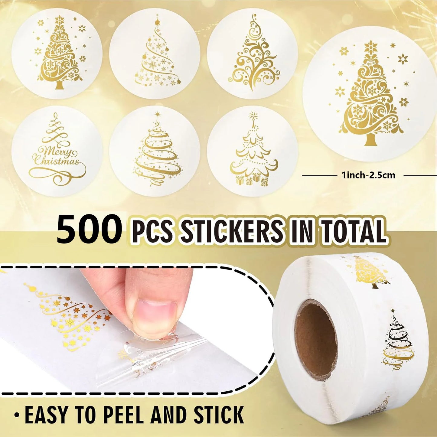 500pcs 1inch/2.5cm Clear Merry Christmas Stickers Presents Cards Tag Self Adhesive Seals Label Scrapbooking Stickers